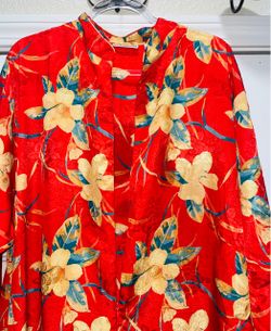 Vintage Kaftan Dress Valerie Stevens Women’s L Red Floral Zip Short Sleeve!