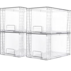Set of 4 Stackable Clear Storage Drawers