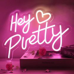 new Hey Pretty Neon Sign with Adjustable Brightness, Pink Neon Signs for Wall Decor, USB Powered LED Sign, Neon Lights Wall Decor for Bedroom, Bathroo