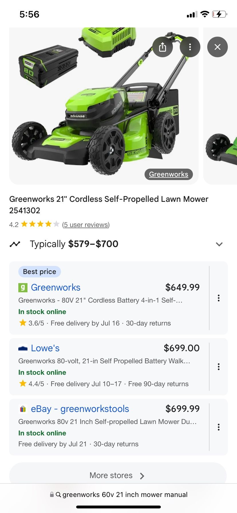 Greenworks 21” Self-propelled Lawn Mower