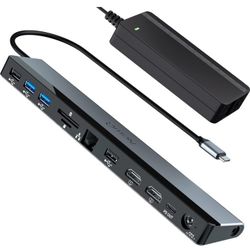 USB C Docking Station Dual Monitor with 96W Power Adapter: NewQ 12-in-1 Thunderbolt 3 | 4 Dock, Dual 4K HDMI, 4 USB, Audio, RJ45, SD/TF Slot, 18W PD O