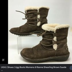 UGG Boots Womens 8 Rianne Shearling Brown Suede Sheepskin Fur Mid Calf 1004143

