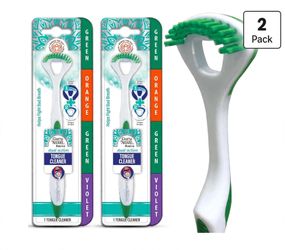 GuruNanda Dual Action Tongue Scraper (2Pack), 2-in-1 Tongue Scraper & Soft Bristled Brush, Deep Cleans & Fights Bad Breath - Color Varies