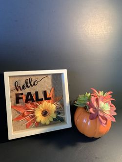 Fall Home Decor Pumpkin Succulents & Sign