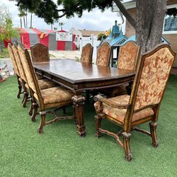 Solid Wood Dining Table Set with 8 Chairs and two leaf Extensions