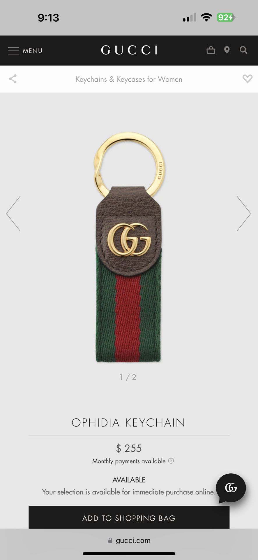 Gucci GG Logo Keychain 