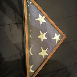 American Flag in Wooden Display Case