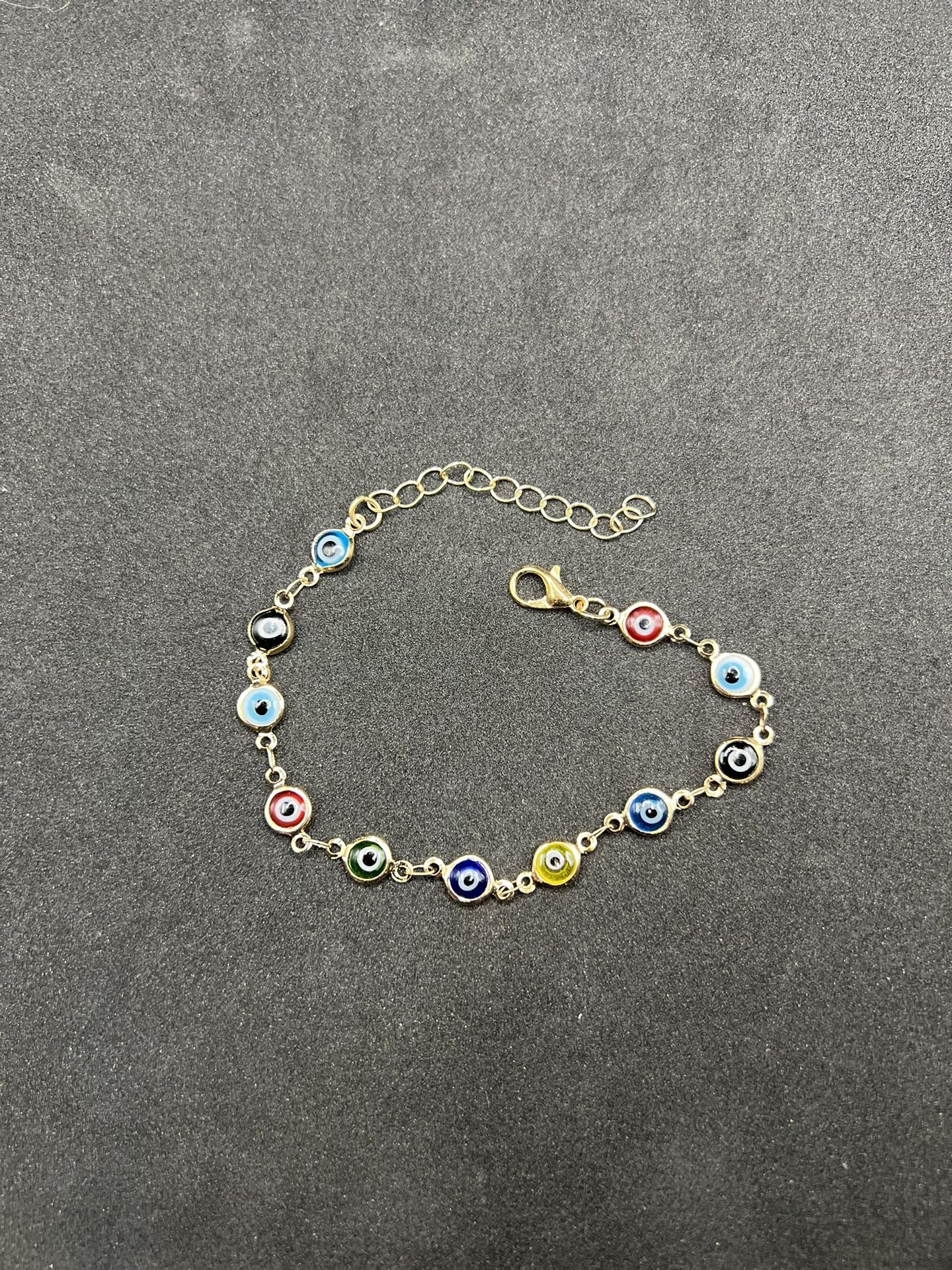 Evil Eyes Glass Beads Gold Chain Bracelet