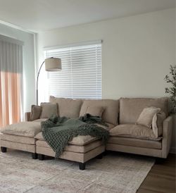Wayfair: LIKE NEW! 108β Beige Modular Sectional Sofa with 2 Ottomans
