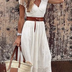 White Dress With Belt