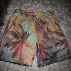 NWT Old Navy Tropical Palm Print Men's Swim Shorts SZ L