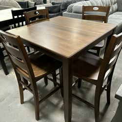 5PC Counter Height Dining Set in Medium Brown