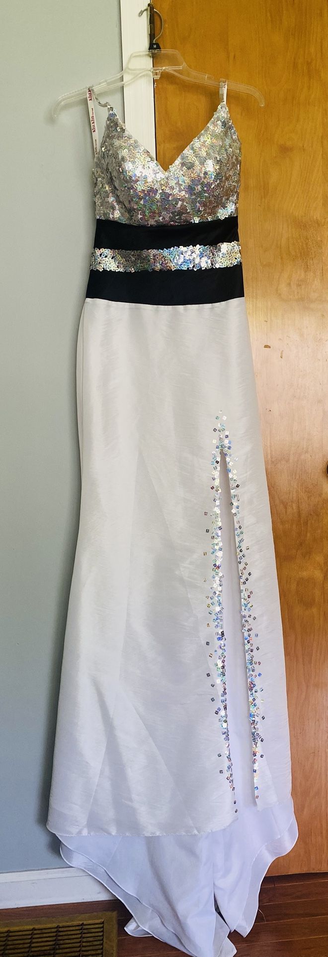 White, Black, Silver Gown