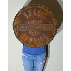 Harley Davidson Motorcycles Sales & Service Wood / Cast Iron Style Sign 24” Rust Rustic Collector’s Item Biker Motorcycle Vintage Large