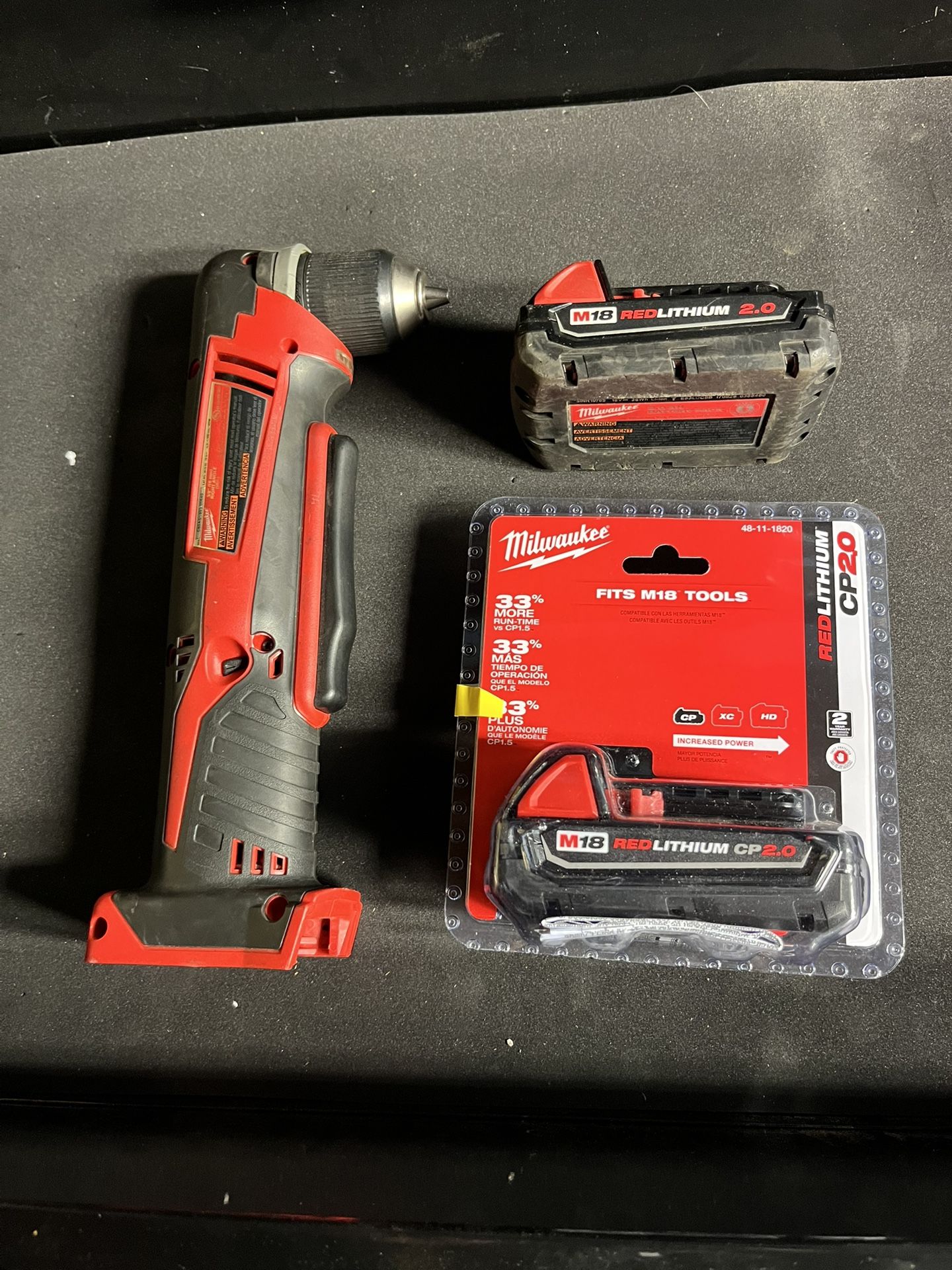 Milwaukee Right Angle Drill And Batteries 