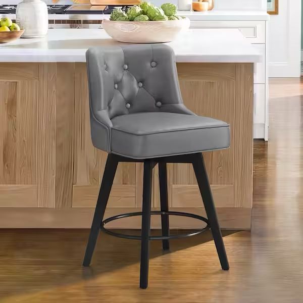 ONLY 1 CHAIR! 26.5 in. Dark Gray Solid Wood Leg Counter Height Swivel Bar Stool With Back Set Of 1
