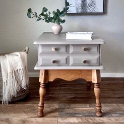 Solid Wood End Table / Side Table – Mushroom Taupe Finish