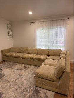 Large tan Corduroy L Shaped Sectional Sofa