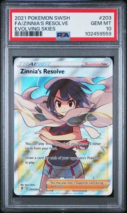 2021 POKEMON SWORD & SHIELD EVOLVING SKIES #203 FULL ART/ZINNIA'S RESOLVE PSA 10