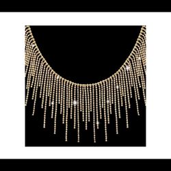 Rhinestone Ribbon Tassel Chain for Jeans Clothing Accessorie (Gold 1 yard)