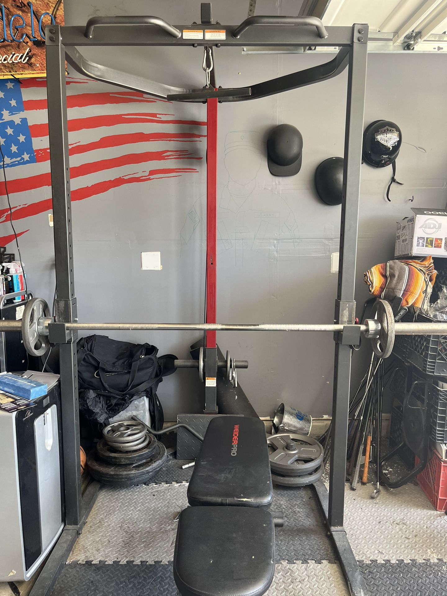 Gym Set/ Olympic Bar/ About 325 Lbs Of Weights