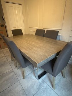 Modern Dining Table with 6 Upholstered Chairs – Gray/Taupe