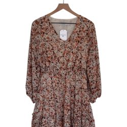 Hayden Los Angeles Boho Smocked Waist Floral V Neck Dress Size MED
