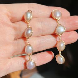 925 Silver 18K Gold filled Handmade Baroque Dangle Earrings