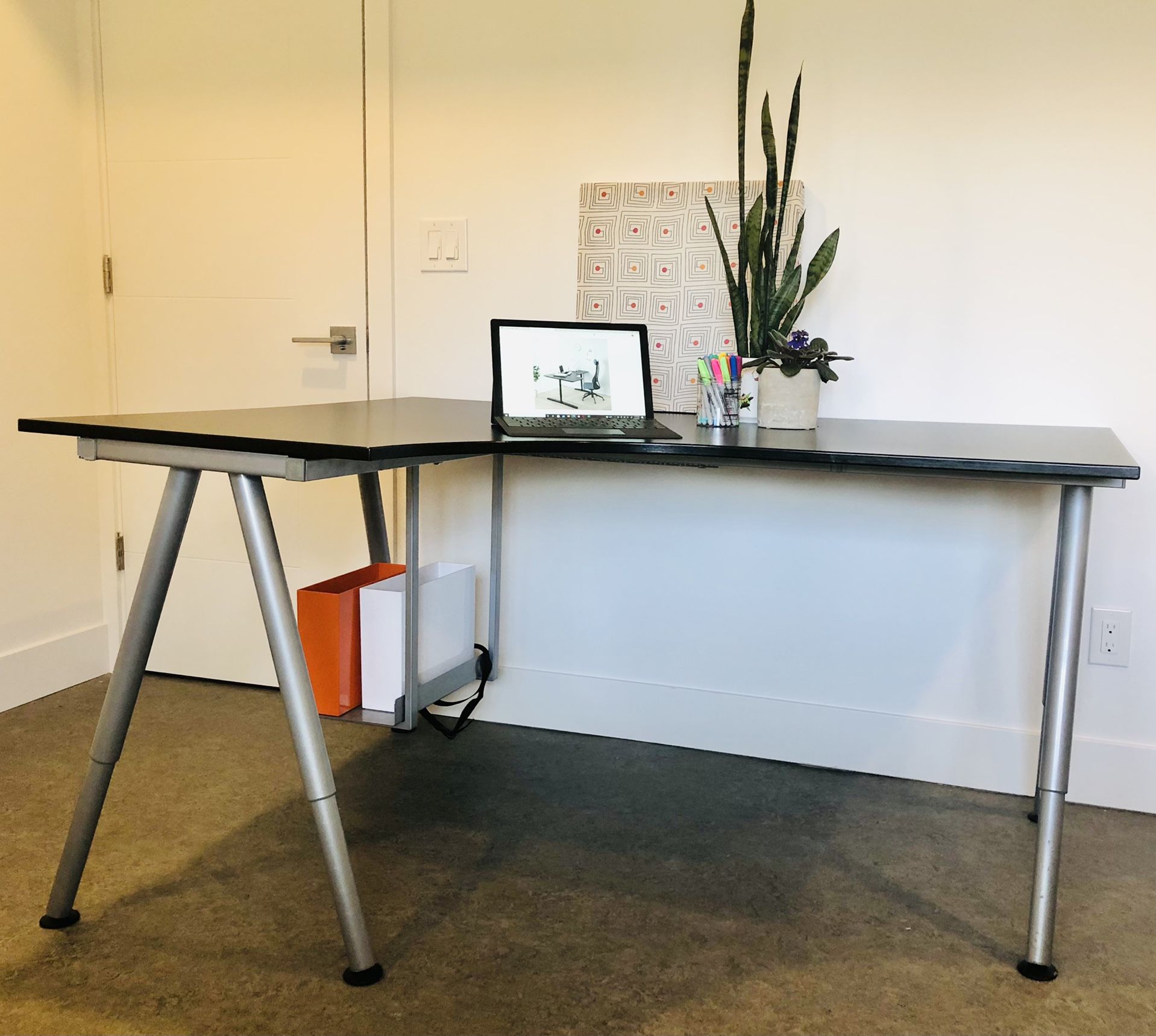 IKEA Galant black-brown corner desk with silver legs