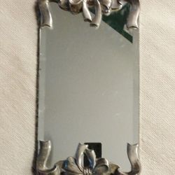 1960s Godinger Silver Plated Mirror Vanity Tray Victorian Ribbon