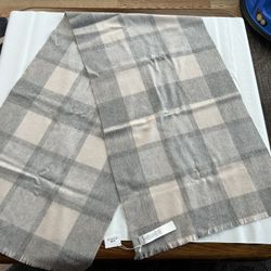 Coach Authentic Gray and Cream Checkered Cashmere Blend Scarf