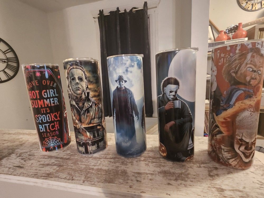 5 NEW halloween Theme Tumblers With Lid And Metal Straws