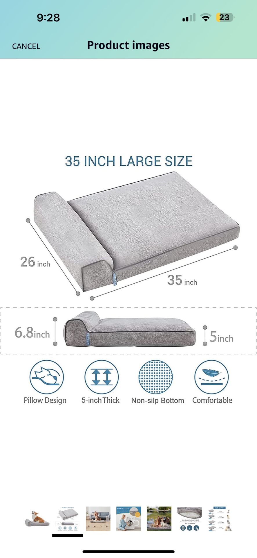 5In Large Orthopedic Dog Bed for Medium,Large Dogs Clearance Super Thick & Washable Pet Bed with Pillow, Anti-Slip Bottom Crate Mat, 35x26 in(Large)