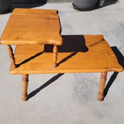Vintage Midcentury Wood 2 Tier Side Table
