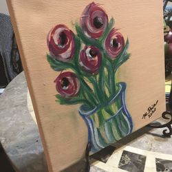 “Pink Roses” acrylic painting