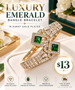 Gold bracelet with faux Emerald stones. 18 karat gold plated.