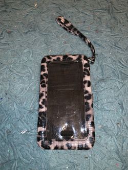 White Leopard Wristlet Wallet with Cellphone holder
