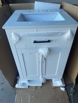 Elegant Lighting Alden 24" Free Standing Single Basin Vanity Set with Cabinet and Engineered Marble Vanity Top