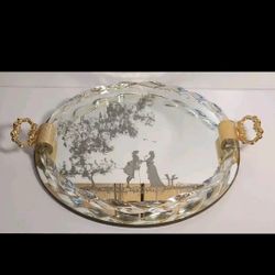Italian Murano Glass Wall Mirror Etched Venetian Antique 