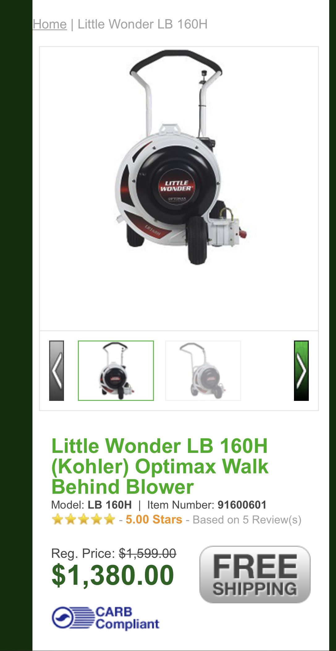 Little Wonder 160 HP walk behind low blower