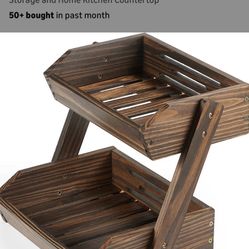 Large Capacity 2-Tier Wooden Fruit Basket, Durable Acacia Wood, 10.5" Tall, Spacious for Produce, Vegetables, Bread Storage and Home Kitchen Counterto