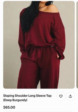 Sloping Shoulder Long Sleeve Top/Wide Leg Athletic Trousers