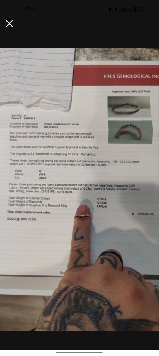 .33 Carat 14 Karat Gold Sapphire And Diamond