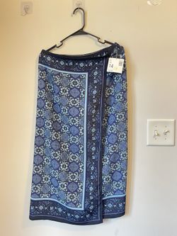 Sag Harbor Floral Midi Wrap Skirt  Womens 14 Blue Business Socials