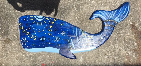 Solid wood hand painted whale