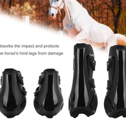 GLOGLOW 4Pcs Horse Tendon Boots, PU Shell Open Front Boots and Horse Hind Leg Brace Boots for Jumping Trail Riding Shock Absorbing