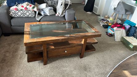 Brown Coffee Table With Glass Top 