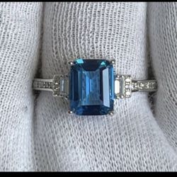 Solid Sterling Silver 925 London Blue Topaz Ring Size 6, 8 & 9