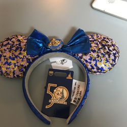 Walt Disney 50Th Anniversary  Mouse Castle Pass holder Pin And Headband Pass holder Ears