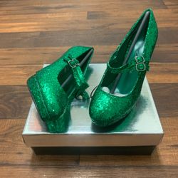 Ellie Shoes 421-JANE-G Green Glitter Mary Jane Heels Size 9 Double Strap 4"
